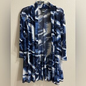 Ali Miles Cardigan Size M Blue Artsy Abstract Lightweight Stretchy Open Front
